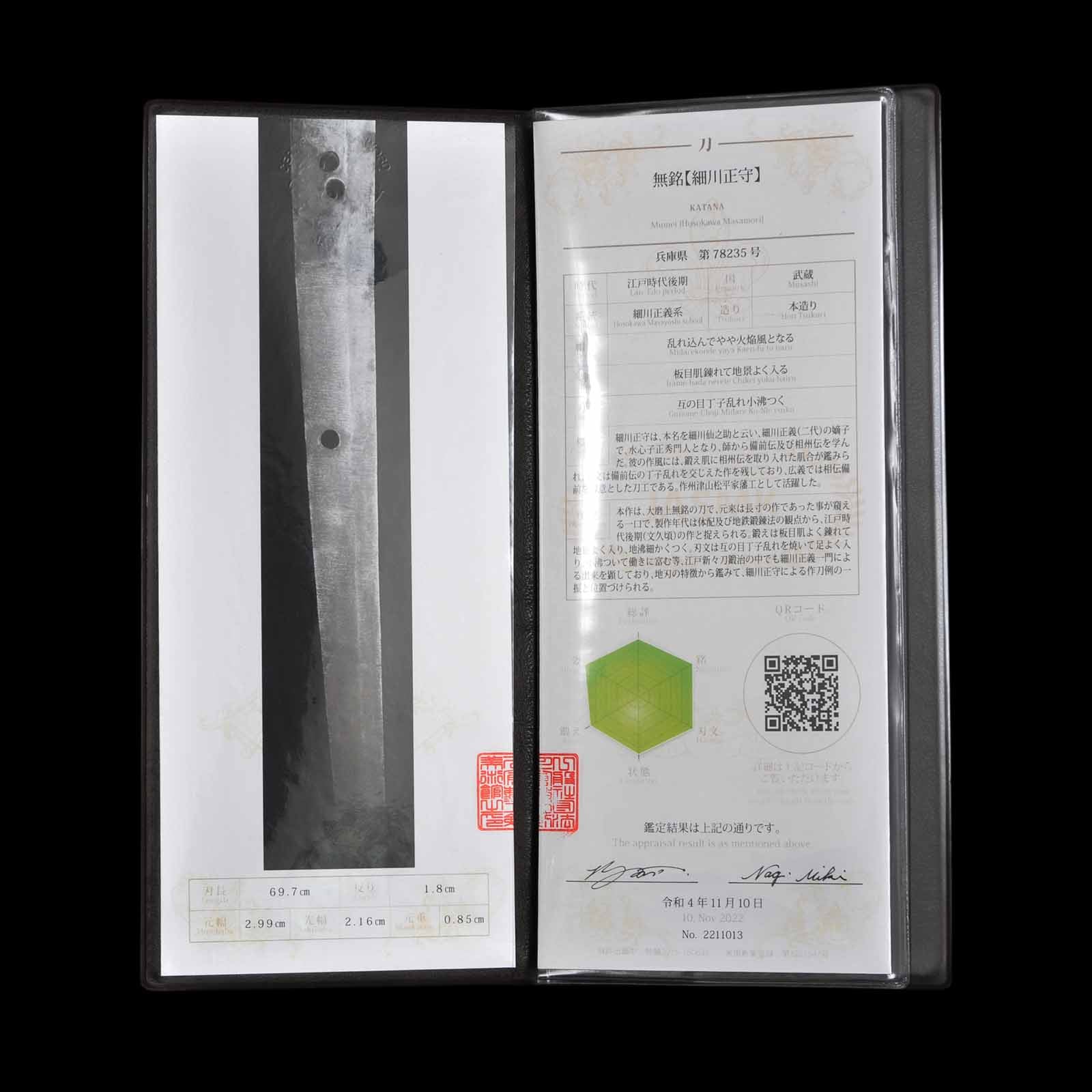 Katana - Mumei(No Signature) - JASMK Certifcate(Morimasa) - Uchigatana Koshirae - Suriage Nakago - Shinshinto Era - Image 24