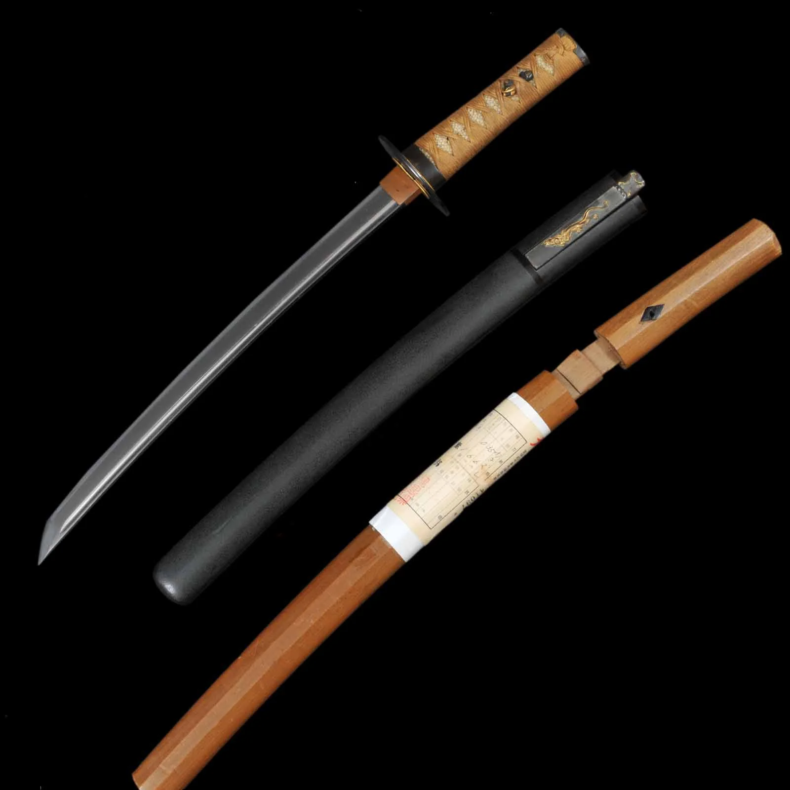 Katana/Wakizashi Daisho Set - Masahisa(Katana)/Mumei(Wakizashi) - NBTHK Certificate - Uchigatana/Shirasaya Koshirae - Ubu Nakago - Koto Era - Image 4